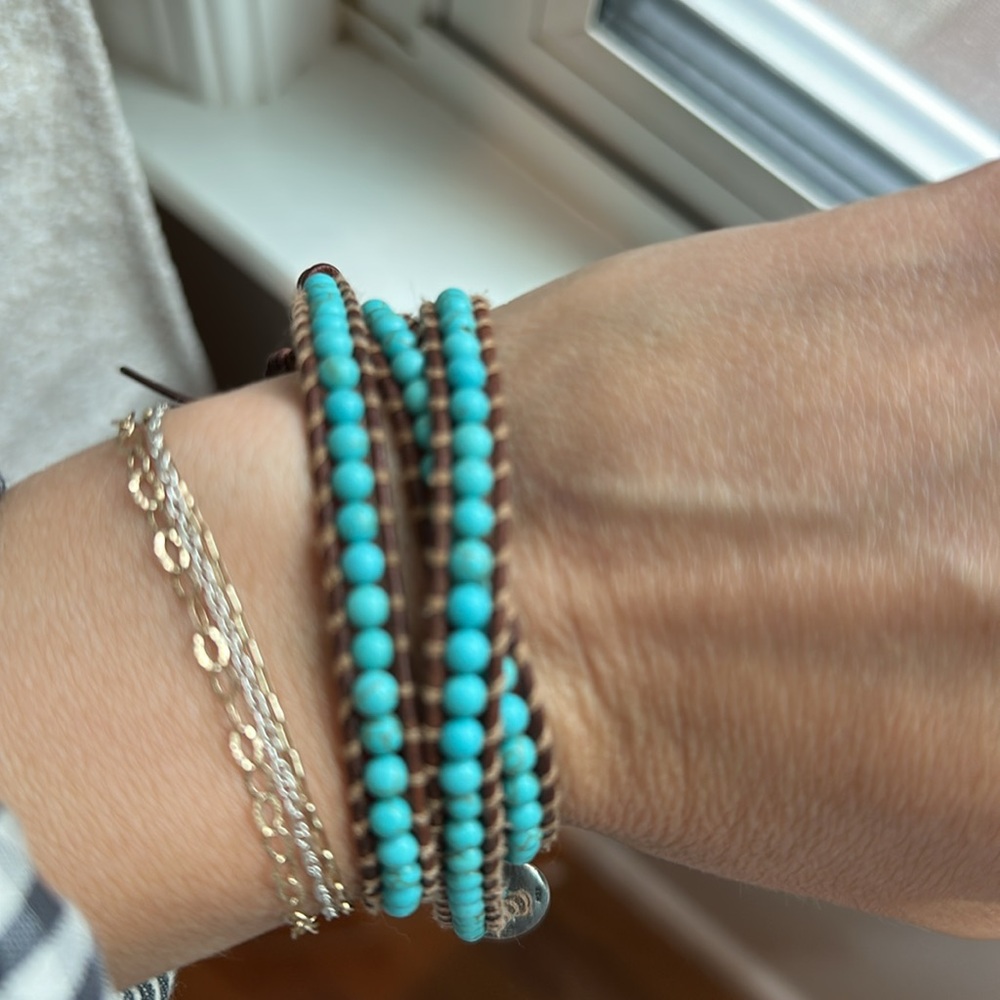 Chan Luu Triple wrap turquoise bracelet with adjustable fit